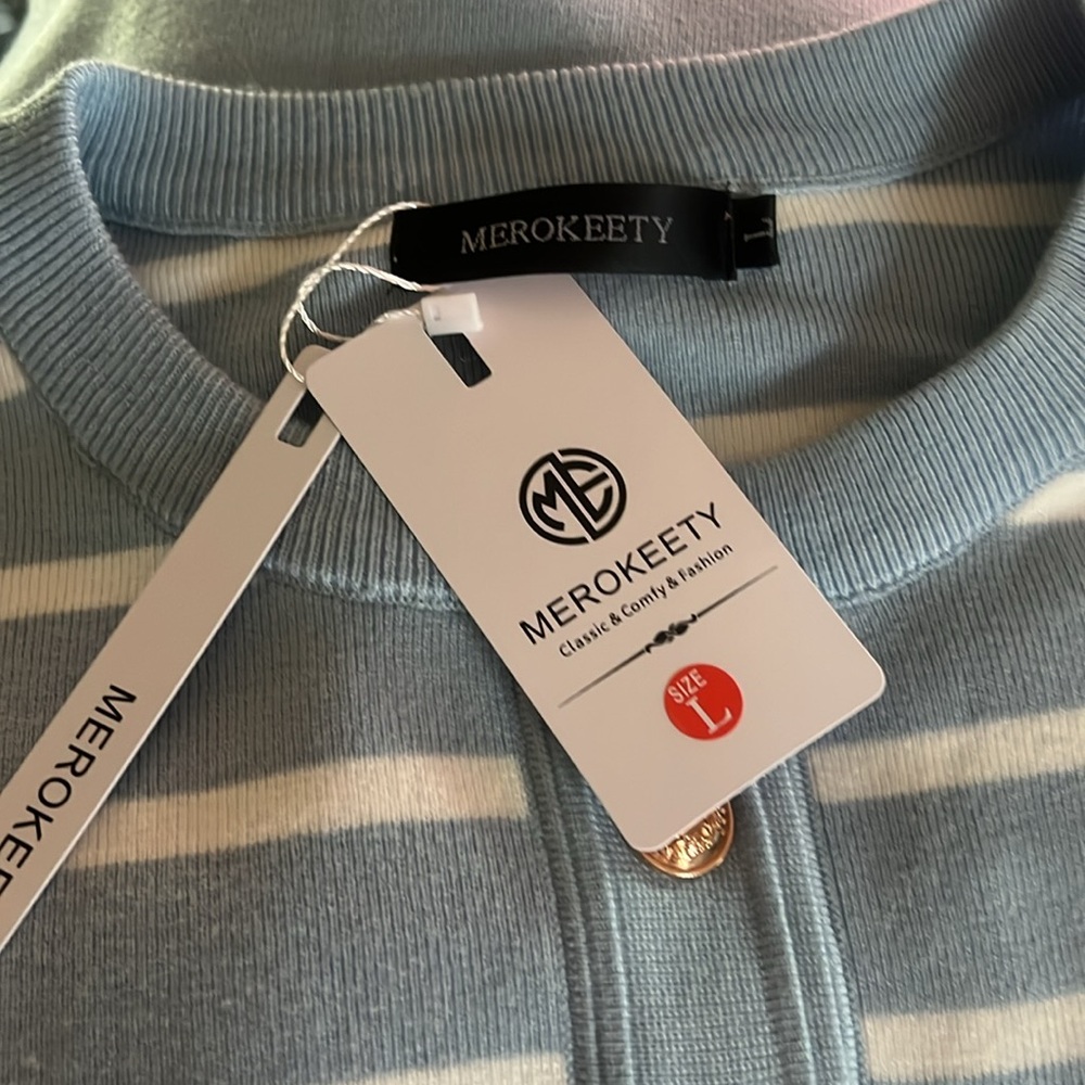 NWT MEROKEETY ELEGANT BLUE STRIPED SWEATER DRESS ……728 - Picture 9 of 10